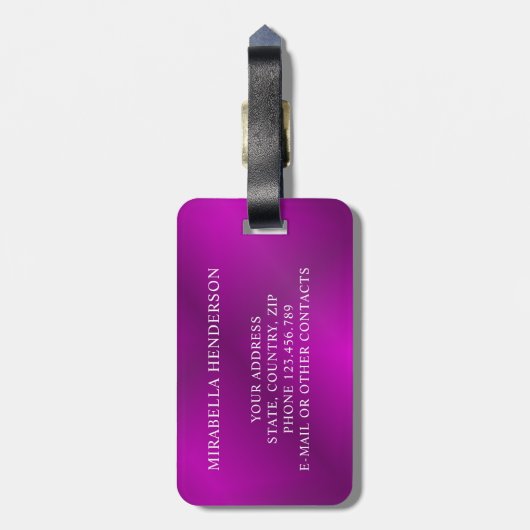 Aangepaste Elegant Paars Bright Bagagelabel (Achterkant verticaal)