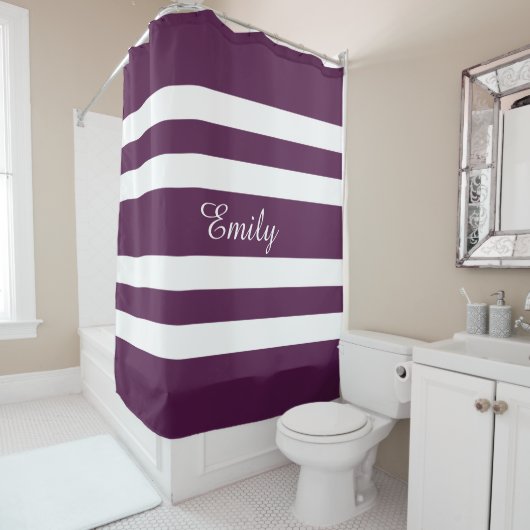 Aangepaste Elegant Paars White Striped Douchegordijn (In situ)