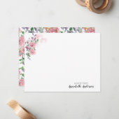Aangepaste Elegant Pink Floral Roos Waterverf Notitiekaartje (Voorkant / Achterkant in situ)