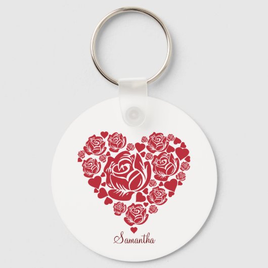 Aangepaste Elegant Red Rose Heart Valentijnse Sleutelhanger (Voorkant)
