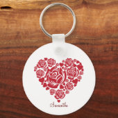 Aangepaste Elegant Red Rose Heart Valentijnse Sleutelhanger (Voorkant)