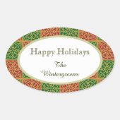 Aangepaste Elegant Rood en Groen Patroon Gift Stic Ovale Sticker (Voorkant)