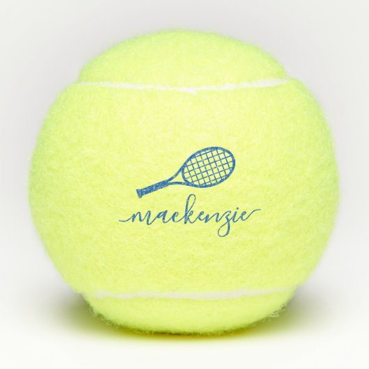 Aangepaste Elegant Script Blue Name Tennisballen (Voorkant)