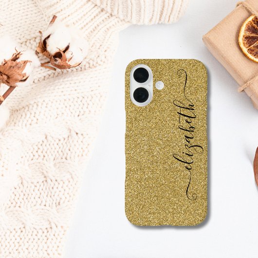 Aangepaste Elegant Script Gold Glitter Case-Mate iPhone Case