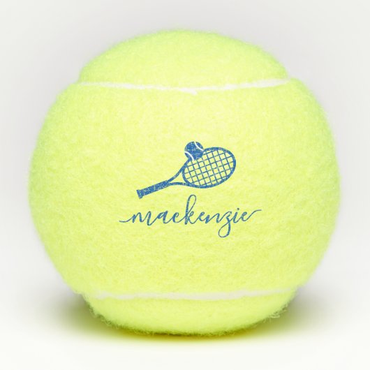 Aangepaste Elegant Script Name Blue Tennis Balls Tennisballen (Voorkant)