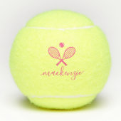 Aangepaste Elegant Script Text Pink Tennis Balls Tennisballen (Voorkant)