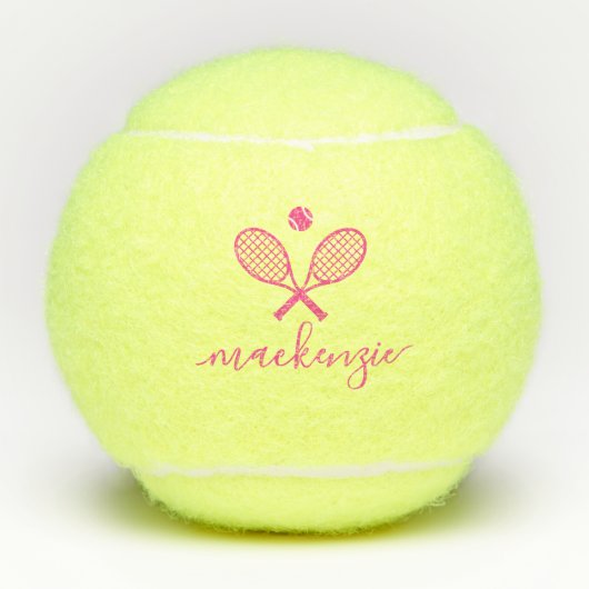 Aangepaste Elegant Script Text Pink Tennis Balls Tennisballen (Voorkant)