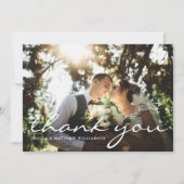 Aangepaste Elegant Script Trouwfoto Dank u Kaart (Voorkant)