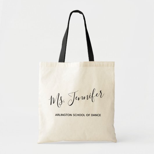 Aangepaste Elegant Scripted Dance Teacher Tote Bag (Voorkant)