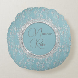 Aangepaste Elegant Silver Flowers op blauw Rond Kussen