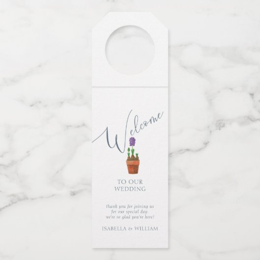 Aangepaste Elegant Waterverf Floral Wedding Flessenhanger (Voorkant)