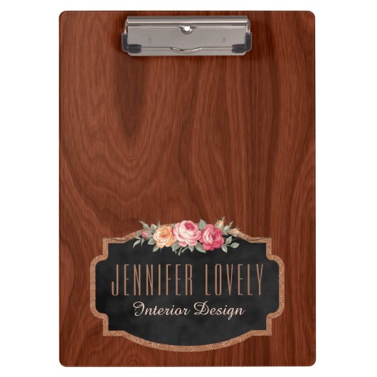 Aangepaste Elegant Wood Kijk Roos Gold Glitter Klembord (Voorkant)
