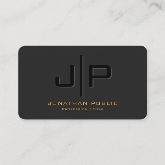 Aangepaste Elegant Zwart Goud Monogram Afgeronde H Visitekaartje (Voorkant)