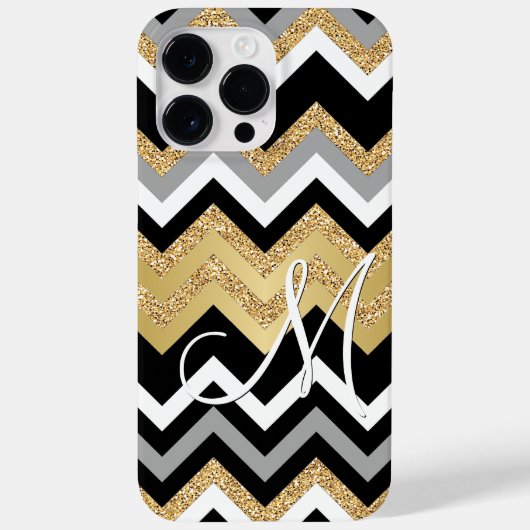 Aangepaste Elegant Zwart Goud Zigzag Patroon Case-Mate iPhone Case (Achterkant)
