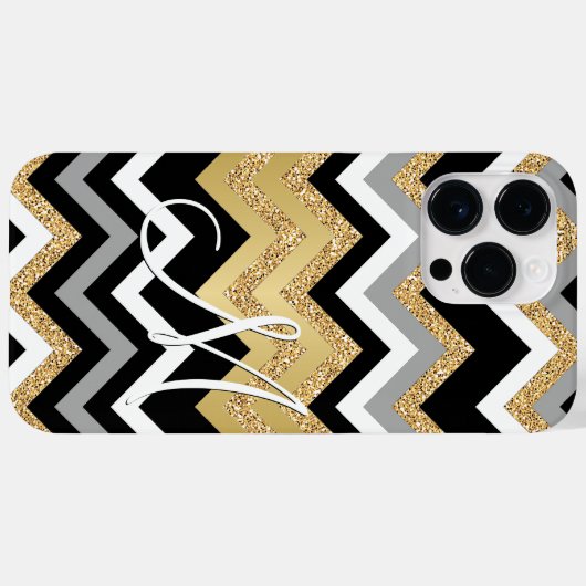 Aangepaste Elegant Zwart Goud Zigzag Patroon Case-Mate iPhone Case (Achterkant (horizontaal))
