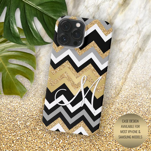 Aangepaste Elegant Zwart Goud Zigzag Patroon Case-Mate iPhone Case