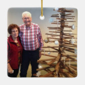 Aangepaste elegante 2 foto 2-zijdige familiefoto keramisch ornament (Achterkant)