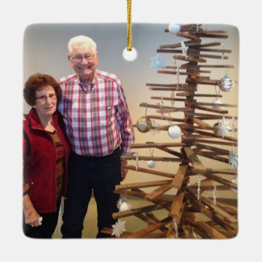 Aangepaste elegante 2 foto 2-zijdige familiefoto keramisch ornament (Achterkant)