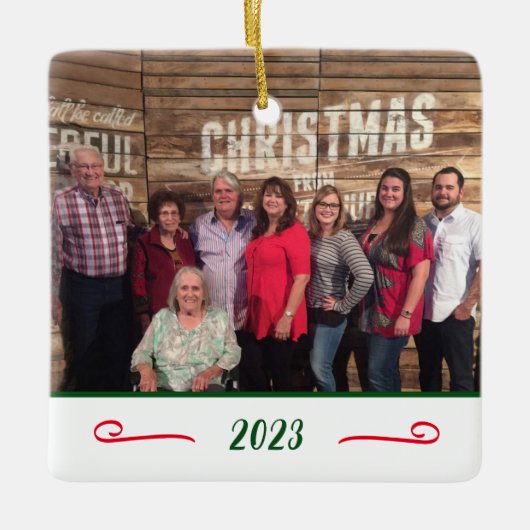 Aangepaste elegante 2 foto 2-zijdige familiefoto keramisch ornament (Voorkant)