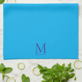 Aangepaste Elegante Azure Blauwe Monogram Eenvoudi Theedoek (Gevouwen)