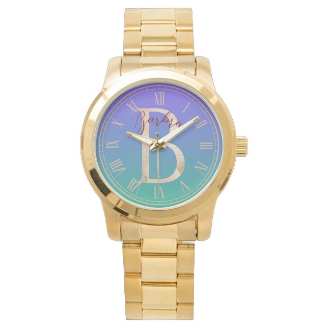 Aangepaste elegante blauwe groene verloopachtergro horloge (Voorkant)