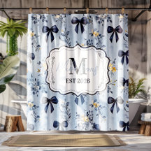 Aangepaste Elegante Blauwe Strik Bloemige Monogram