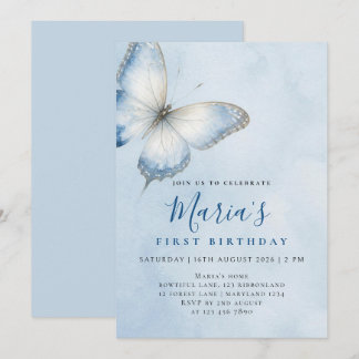 Aangepaste Elegante Blauwe Vlinder Waterverf Verja Kaart