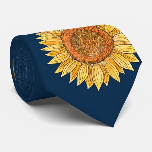 Aangepaste elegante bloem kunst boho marineblauwe  stropdas (Opgerold)