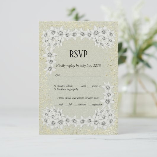 Aangepaste elegante bloemengouden RSVP-kaart voor RSVP Kaartje (Staand voorkant)