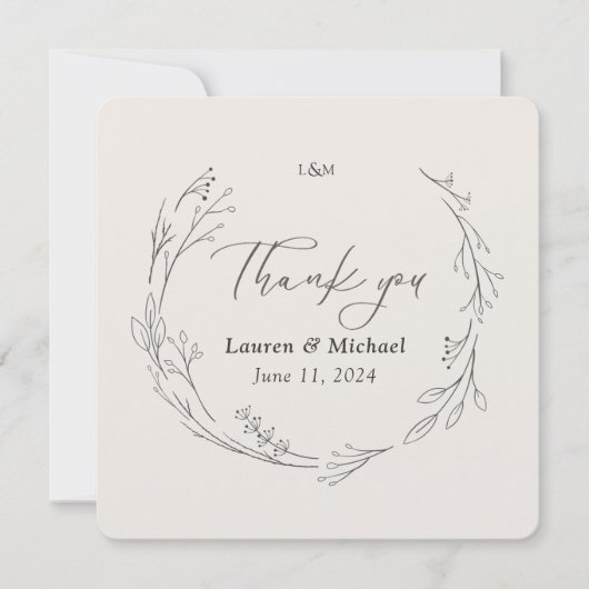 Aangepaste Elegante Bloemenkrans Trouw Dankjewel Bedankkaart (Voorkant)