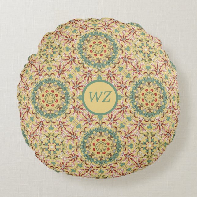 Aangepaste Elegante bloemenpatroon caleidoscoop Rond Kussen (Voorkant)