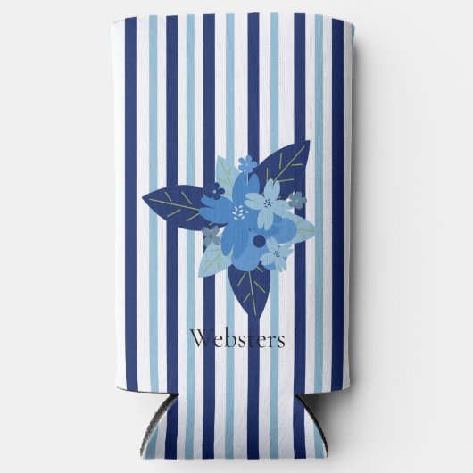 Aangepaste elegante bloemenstrepen monochromatisch seltzer blikjeskoeler (Voorkant)