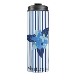 Aangepaste elegante bloemenstrepen monochromatisch thermosbeker