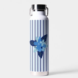 Aangepaste elegante bloemenstrepen monochromatisch waterfles