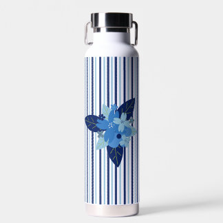 Aangepaste elegante bloemenstrepen monochromatisch waterfles