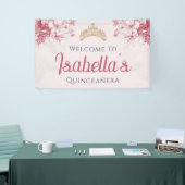Aangepaste Elegante Bloemige 15e Verjaardag Quince Spandoek (Beurs)