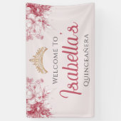 Aangepaste Elegante Bloemige 15e Verjaardag Quince Spandoek (Verticaal)
