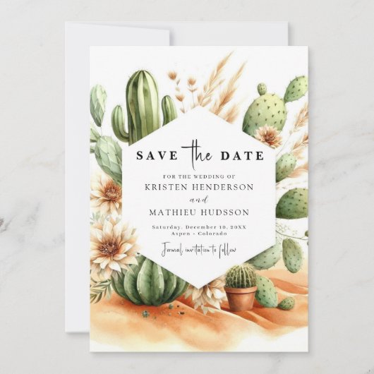 Aangepaste Elegante Cactus bruiloft Save The Date (Voorkant)