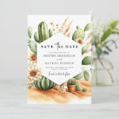 Aangepaste Elegante Cactus bruiloft Save The Date (Staand voorkant)