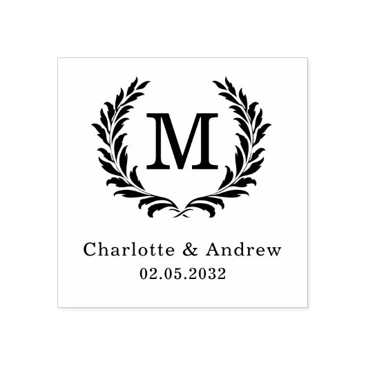 Aangepaste Elegante Crest Monogram Huwelijk Rubberstempel (Afrduk)
