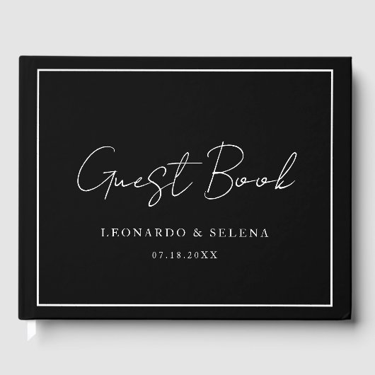 Aangepaste Elegante en moderne zwarte witte bruilo Gastenboek (Voorkant)