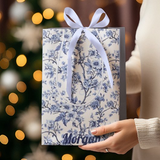 Aangepaste Elegante Franse  Blauwe Bloemen Medium Cadeauzakje