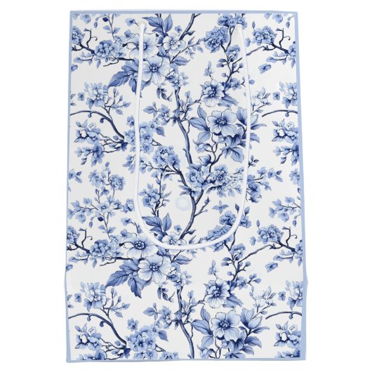 Aangepaste Elegante Franse  Blauwe Bloemen Medium Cadeauzakje (Achterkant)
