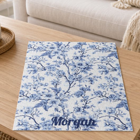 Aangepaste Elegante Franse Vintage Blauwe Bloem Ca Legpuzzel