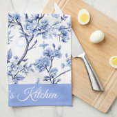 Aangepaste Elegante Franse Vintage Blauwe Bloem Ca Theedoek (Quarter Fold)