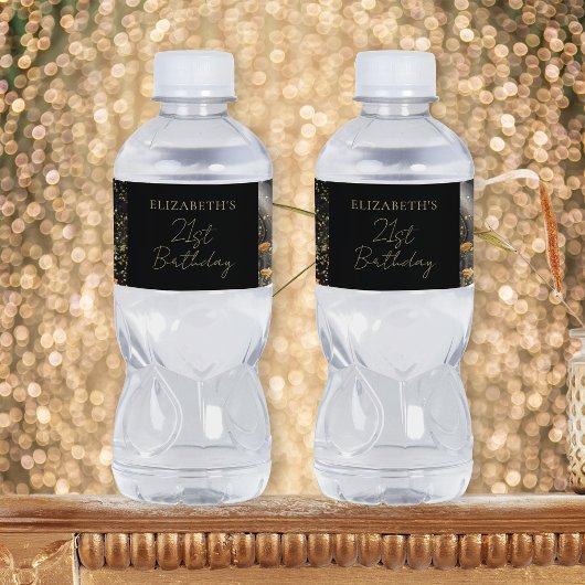 Aangepaste Elegante Glamoureuze Glitter Zwart en G Waterfles Etiket
