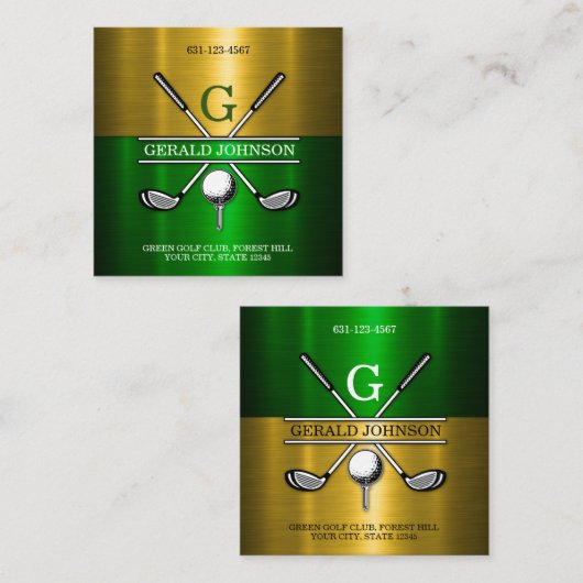 Aangepaste Elegante Golf Monogram Ontwerp Vierkante Visitekaartje (Voorkant / Achterkant)
