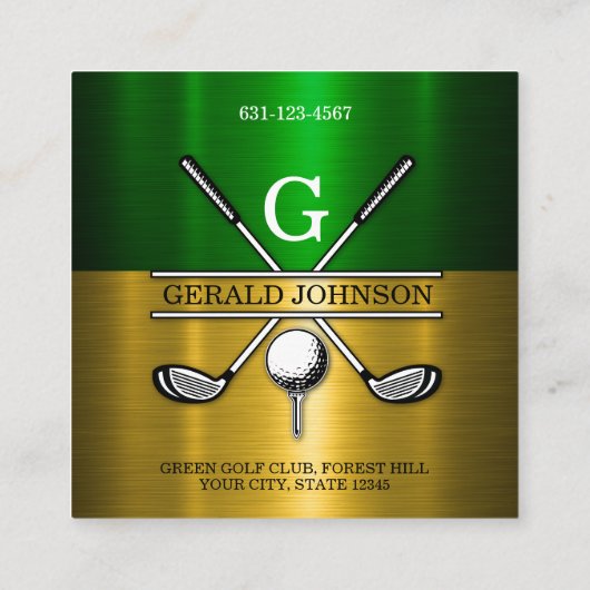 Aangepaste Elegante Golf Monogram Ontwerp Vierkante Visitekaartje (Achterkant)