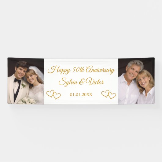 Aangepaste Elegante Gouden 50ste Verjaardag Feest Spandoek (Horizontaal)