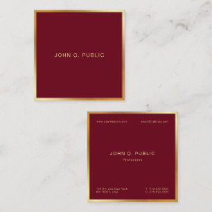 Aangepaste Elegante Gouden Tekst Burgundy Rood Lux Vierkante Visitekaartje